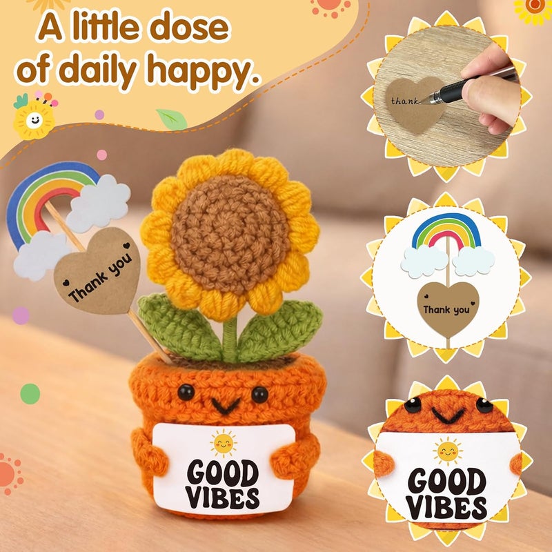 Frabaca Christmas Stocking Stuffer Crochet Sunflower Desk Gift – Good Vibes Affirmation Plush – Positive Energy Decor for Coworker, Teacher, Friend, Employee, Motivational Pick-Me-Up for Women, Men - Image 2