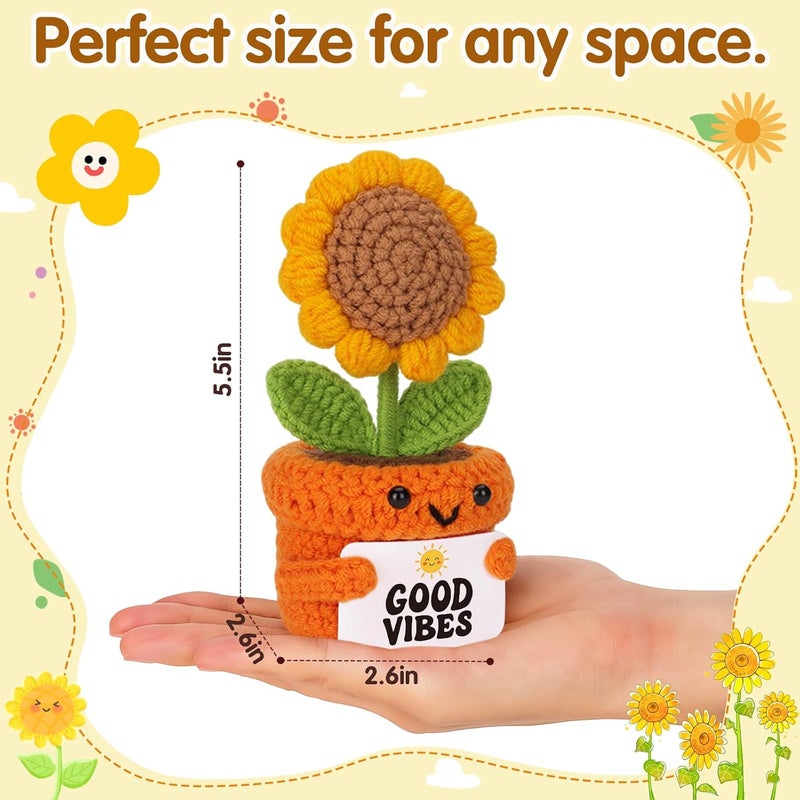 Frabaca Christmas Stocking Stuffer Crochet Sunflower Desk Gift – Good Vibes Affirmation Plush – Positive Energy Decor for Coworker, Teacher, Friend, Employee, Motivational Pick-Me-Up for Women, Men - Image 4