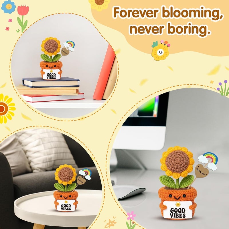 Frabaca Christmas Stocking Stuffer Crochet Sunflower Desk Gift – Good Vibes Affirmation Plush – Positive Energy Decor for Coworker, Teacher, Friend, Employee, Motivational Pick-Me-Up for Women, Men - Image 5