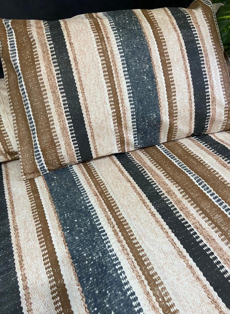 Yarlin-Bed Set (Fitted Bedsheet for 160 cm beds and 2 Small Pillowcases (Brown Lines) Design - Image 2