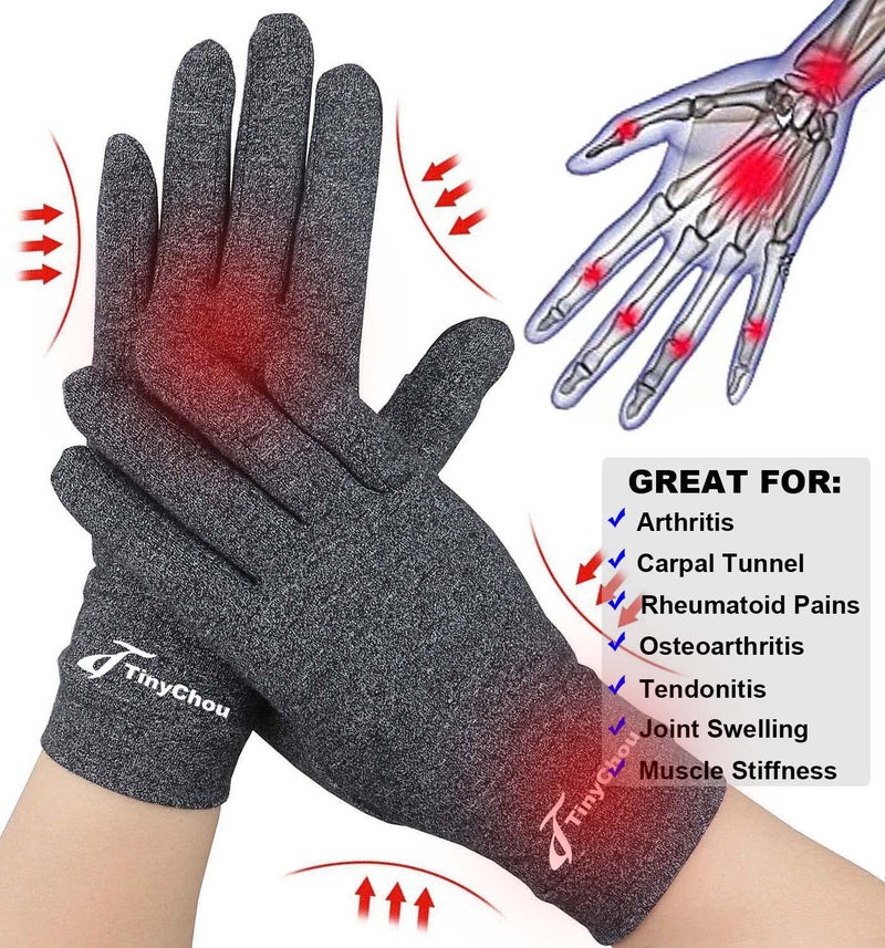 Tiny Chou 2 Pairs Full Finger Arthritis Gloves,Compression Gloves for Women Men, Hand Gloves Support and Warmth for Hands, Finger Joint, Relieve Pain from Rheumatoid, Osteoarthritis, RSI (Medium (2 Pairs)) - Image 3