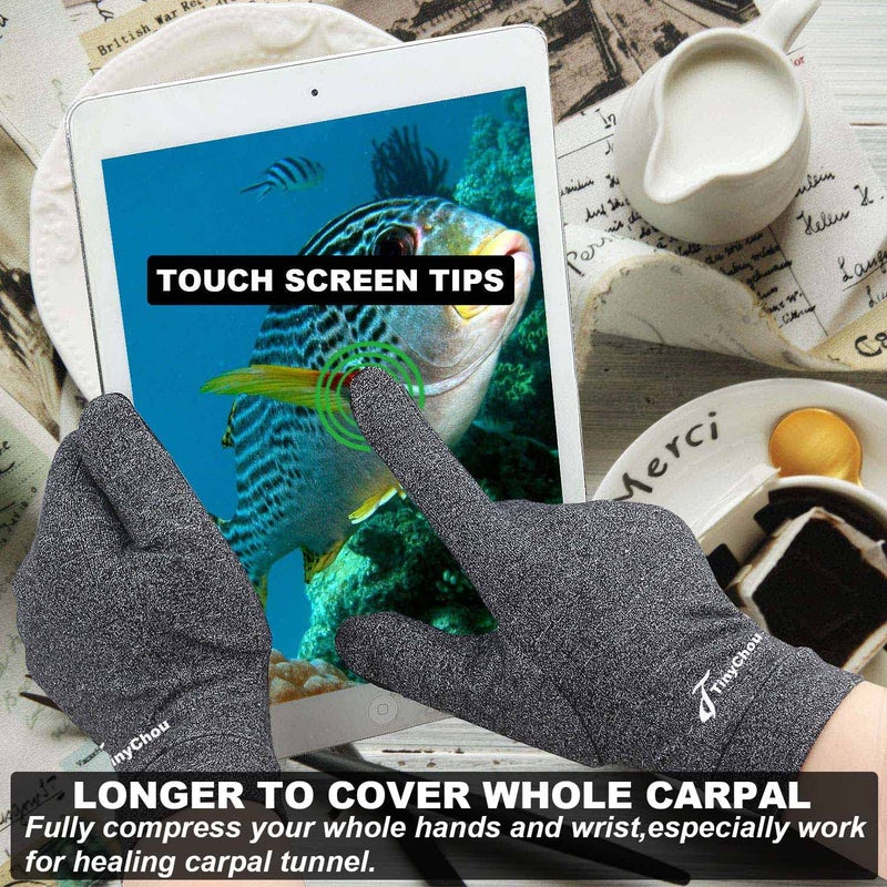 Tiny Chou 2 Pairs Full Finger Arthritis Gloves,Compression Gloves for Women Men, Hand Gloves Support and Warmth for Hands, Finger Joint, Relieve Pain from Rheumatoid, Osteoarthritis, RSI (Medium (2 Pairs)) - Image 5