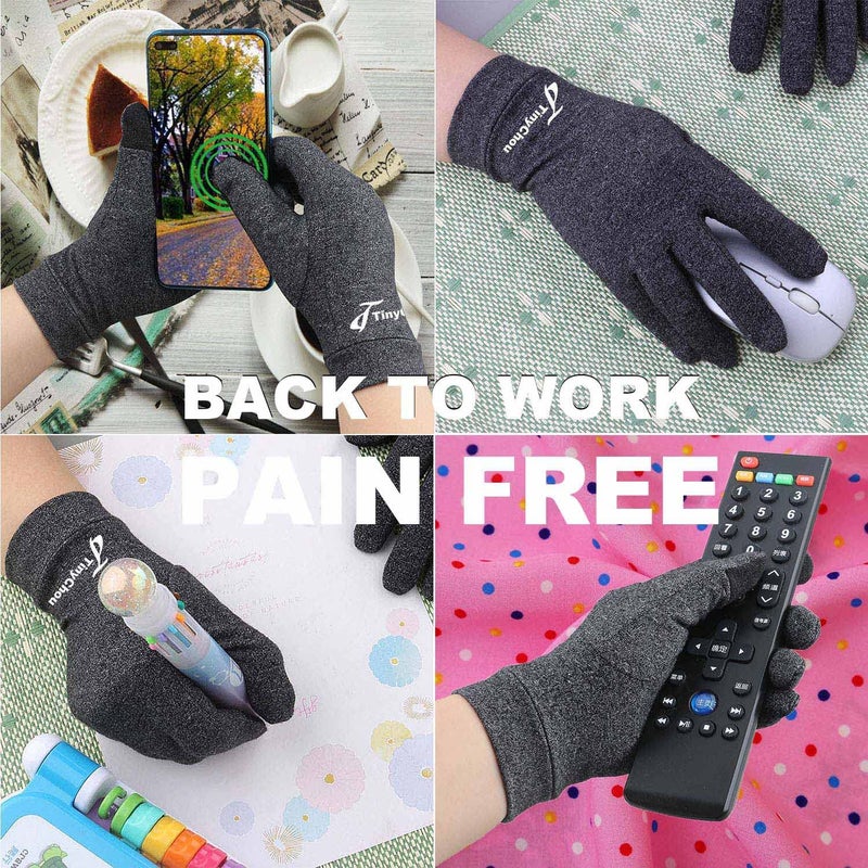 Tiny Chou 2 Pairs Full Finger Arthritis Gloves,Compression Gloves for Women Men, Hand Gloves Support and Warmth for Hands, Finger Joint, Relieve Pain from Rheumatoid, Osteoarthritis, RSI (Medium (2 Pairs)) - Image 4