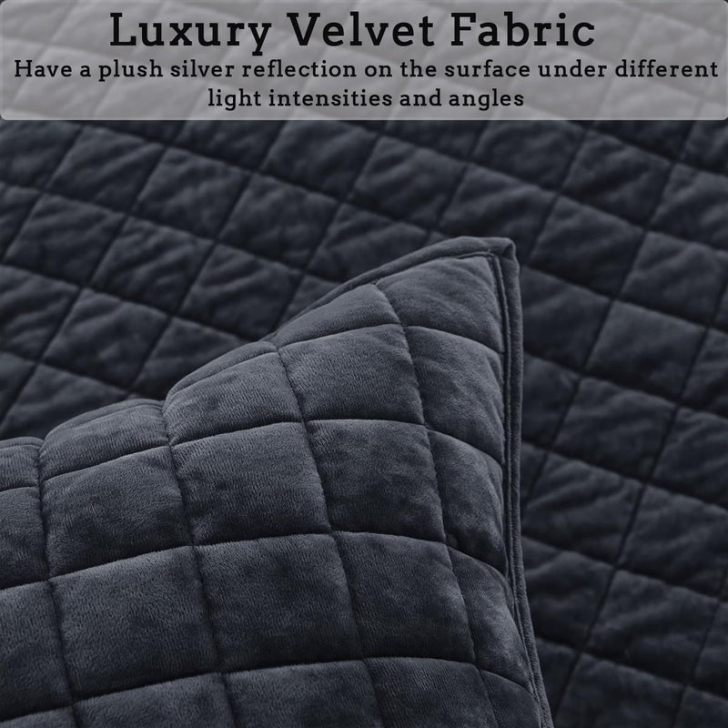 COCOPLOCEUS Quilt Set Oversized King Size 120x128 Luxurious Velvet Bedding Sets with 2 Pillow Shams 20x36 3 Pieces Ultra Soft Quilted Bedspread Coverlet Comforter for All Season,Grey Blue - Image 4