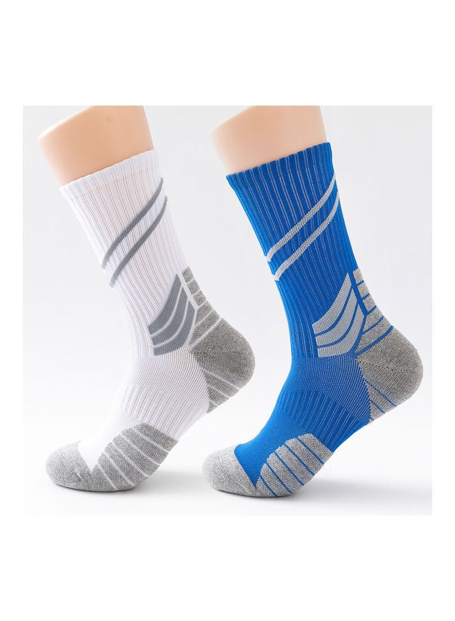 NIBEMINENT Men Cycling Socks Striped Elastic Breathable Anti-Slip Towel Bottom Running Basketball Sports Stockings Two Pairs 19*3*18cm  - Image 1
