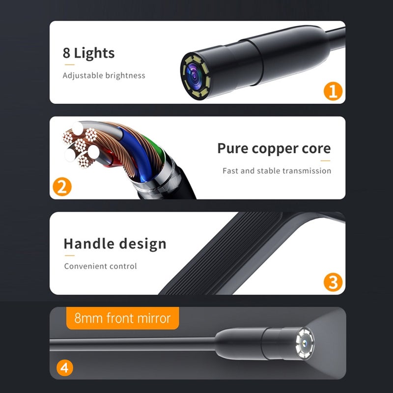 Endoscope Camera with Light, HD 1080P Borescope with 4.3'' Screen 8 Adjustable LED Lights, Inspection Camera with 16.4ft Rigid Cord - Image 4