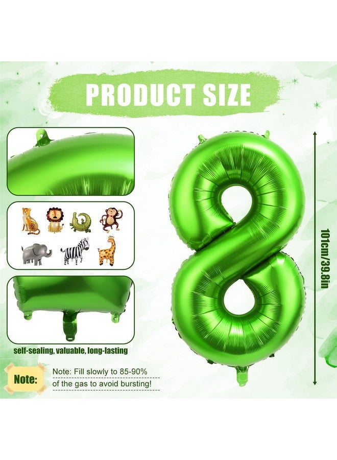 PEUTIER 8pcs Jungle Animal Balloons, Safari Animal Balloon Safari Animal Monkey Elephant Zebra Leopard Crocodile Giraffe Lion Balloons Birthday Number Balloons Zoo Party Decoration Supplies (Number 8)  - Image 3