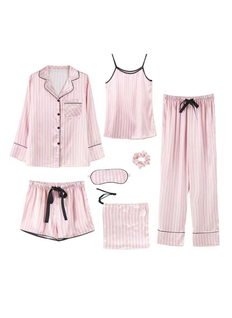 Generic - 7pcs pajamas set for women in all seasons imitation silk pajamas set - Image 1