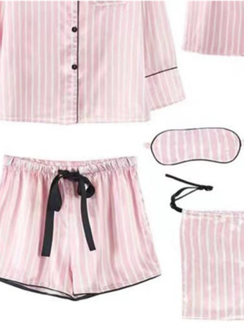 Generic - 7pcs pajamas set for women in all seasons imitation silk pajamas set - Image 1