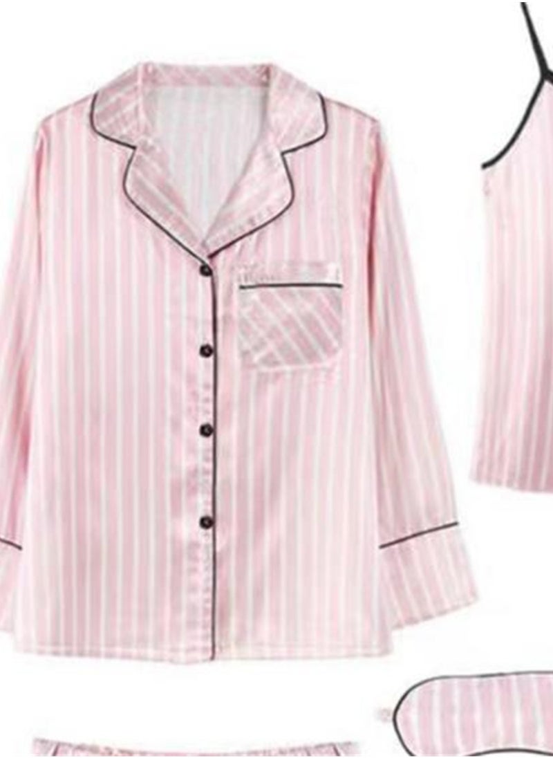 Generic - 7pcs pajamas set for women in all seasons imitation silk pajamas set - Image 1