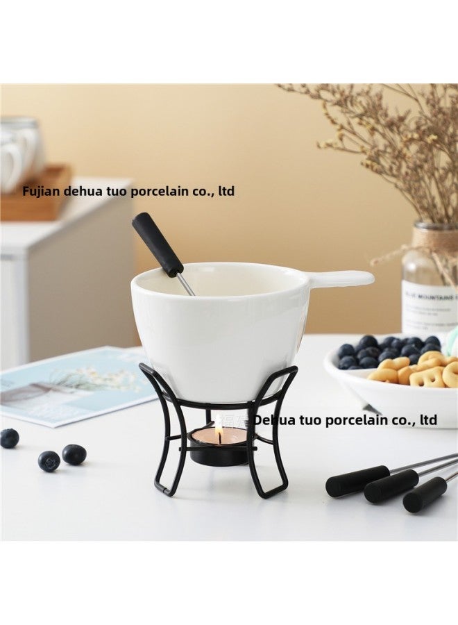 Ceramic Chocolate Hot Melting Furnace Butter Heating Furnace Household Kitchen Small Stove With Iron Frame Creative Candle Stove Customized-Specifications:10.3*12-Capacity:301-400ml  - Image 3