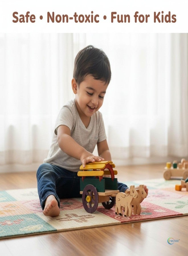 Neotea Wooden Bullock Toy for Kids and Home Decor Small | Bullock Cart Small Wooden Antique Beautiful Shaped Wooden Hand Carved Handmade Bullock Cart Show Piece Multicolour Pack of 1 - Image 3