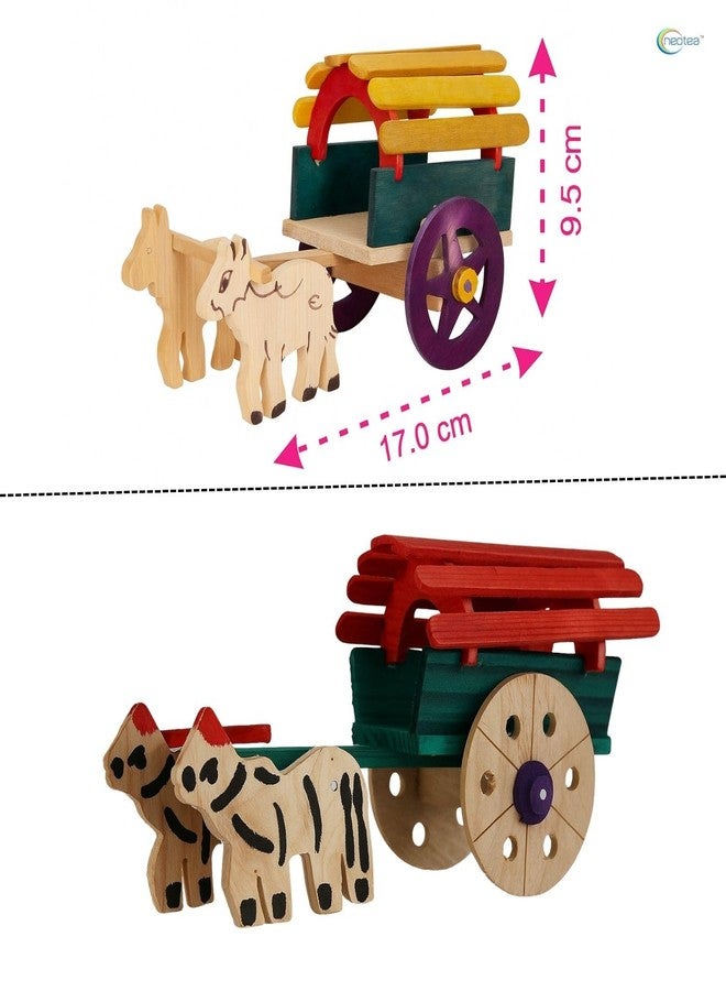Neotea Wooden Bullock Toy for Kids and Home Decor Small | Bullock Cart Small Wooden Antique Beautiful Shaped Wooden Hand Carved Handmade Bullock Cart Show Piece Multicolour Pack of 1 - Image 2