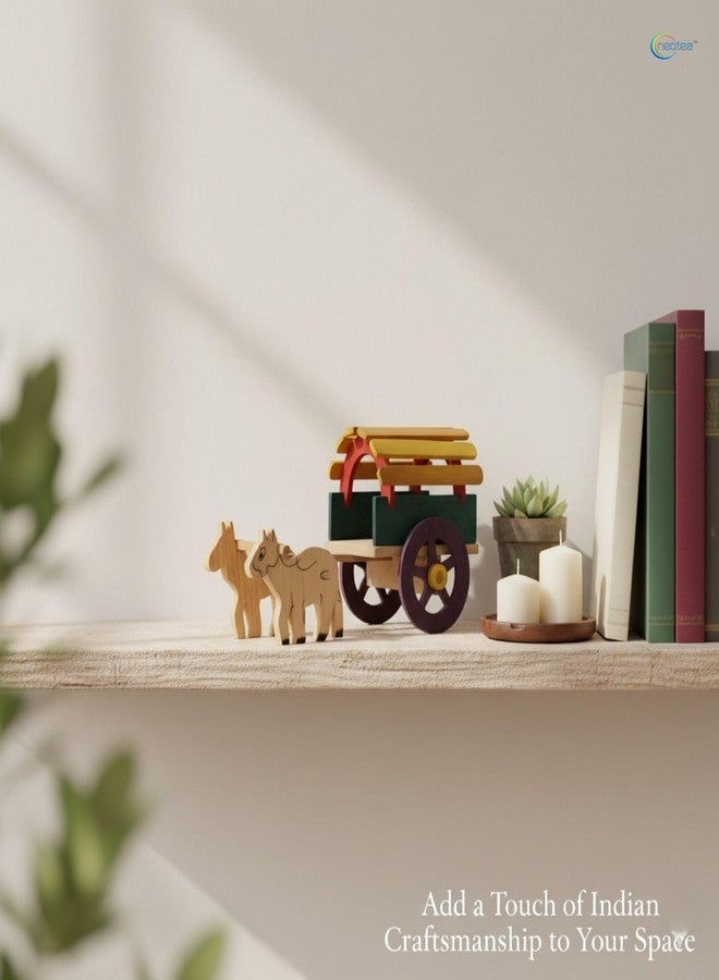 Neotea Wooden Bullock Toy for Kids and Home Decor Small | Bullock Cart Small Wooden Antique Beautiful Shaped Wooden Hand Carved Handmade Bullock Cart Show Piece Multicolour Pack of 1 - Image 4