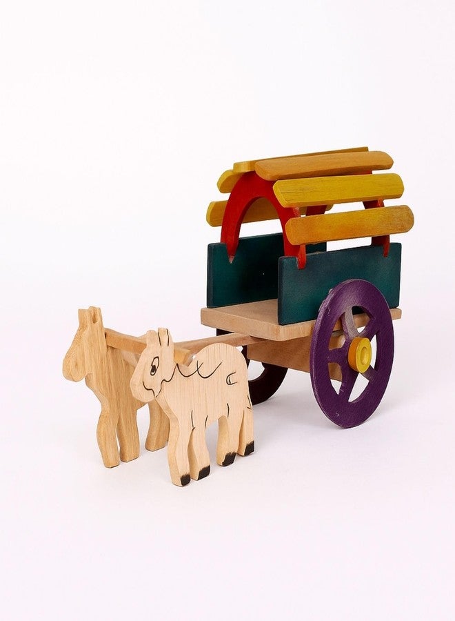 Neotea Wooden Bullock Toy for Kids and Home Decor Small | Bullock Cart Small Wooden Antique Beautiful Shaped Wooden Hand Carved Handmade Bullock Cart Show Piece Multicolour Pack of 1 - Image 1