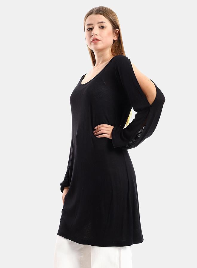 kady Jamila Women Wide Round Collar Tunic With Sided Sleeves Slits ,black-XXL - Image 2