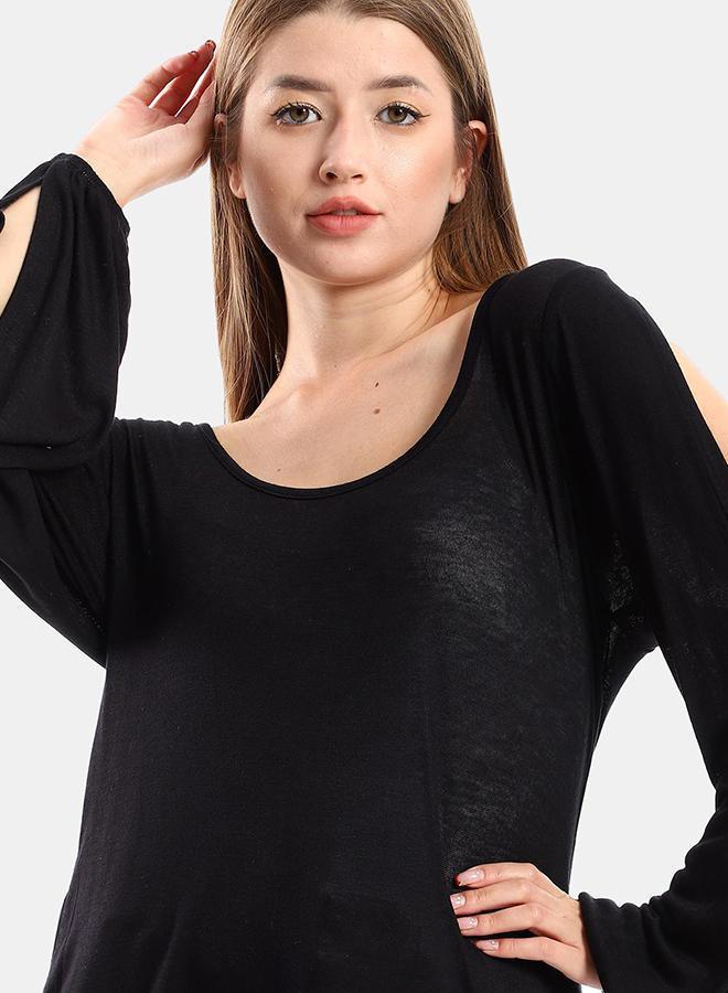 kady Jamila Women Wide Round Collar Tunic With Sided Sleeves Slits ,black-XXL - Image 4