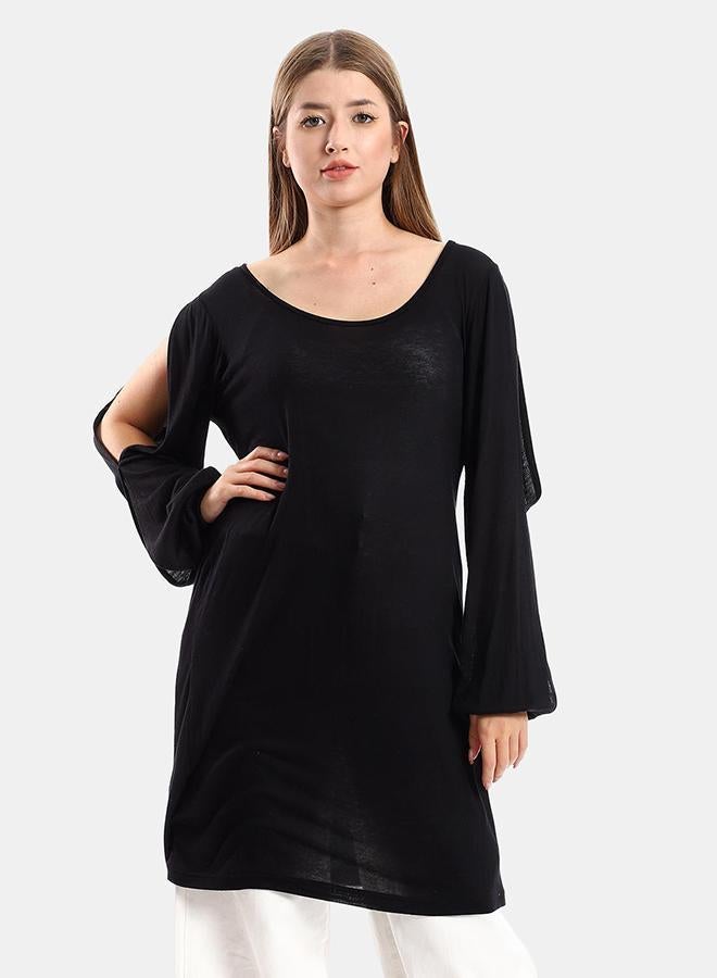 kady Jamila Women Wide Round Collar Tunic With Sided Sleeves Slits ,black-XXL - Image 1