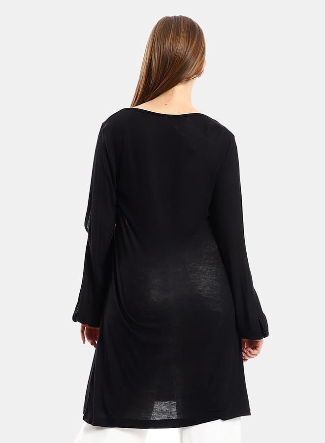 kady Jamila Women Wide Round Collar Tunic With Sided Sleeves Slits ,black-XXL - Image 3
