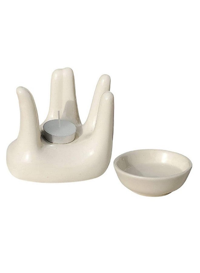 Pure Source India Oil Burner for Home, Office, with 1 Tea Light Candle, Made by Porcelain (Off - White) - Image 4