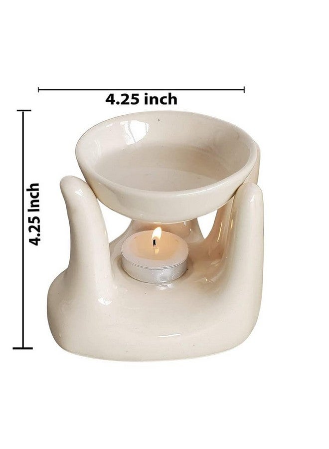 Pure Source India Oil Burner for Home, Office, with 1 Tea Light Candle, Made by Porcelain (Off - White) - Image 3