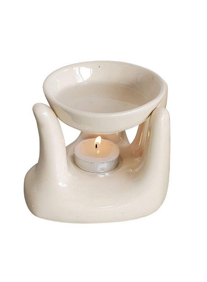 Pure Source India Oil Burner for Home, Office, with 1 Tea Light Candle, Made by Porcelain (Off - White) - Image 2