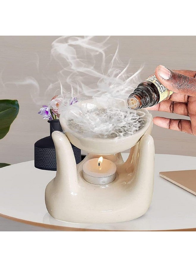 Pure Source India Oil Burner for Home, Office, with 1 Tea Light Candle, Made by Porcelain (Off - White) - Image 1