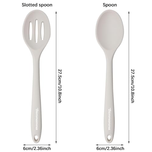 Thimmamma Slotted Solid Silicone Spoons Set for Cooking Dishwasher Safe, Heat Resistant White BPA Free Nonstick Kitchen Serving Spoon Mixing Spoons Basting Spoon Stirring - Image 4