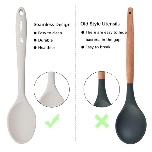 Thimmamma Slotted Solid Silicone Spoons Set for Cooking Dishwasher Safe, Heat Resistant White BPA Free Nonstick Kitchen Serving Spoon Mixing Spoons Basting Spoon Stirring - Image 3