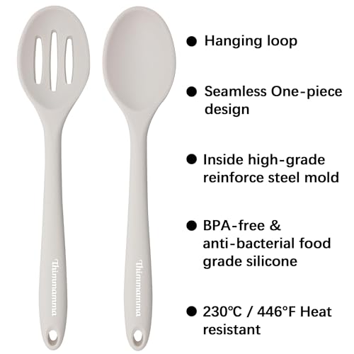 Thimmamma Slotted Solid Silicone Spoons Set for Cooking Dishwasher Safe, Heat Resistant White BPA Free Nonstick Kitchen Serving Spoon Mixing Spoons Basting Spoon Stirring - Image 2