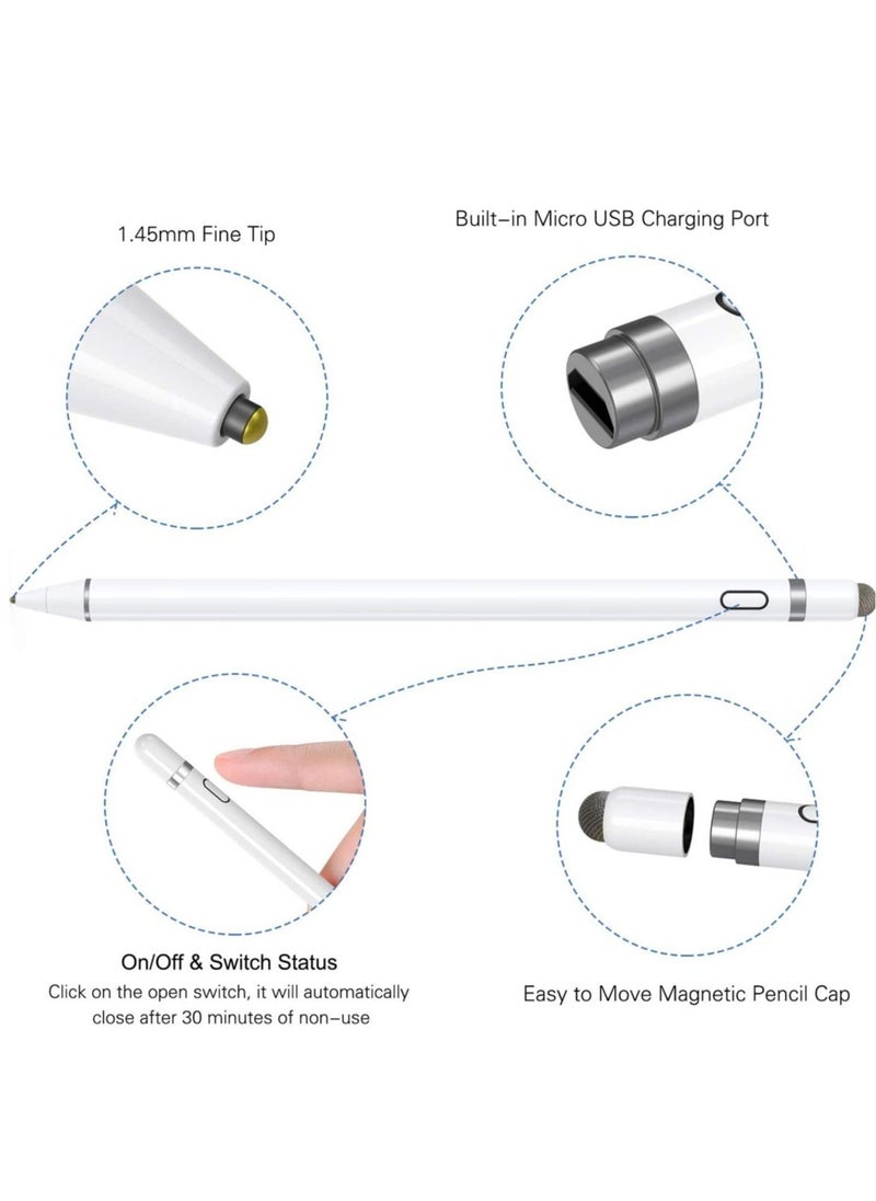 ELTRAZONE - Active Stylus Pen White/Black 1.45mm fine Tip for iPad Apple iPhone Samsung Tablets, on iOS and Android Capacitive Touchscreen, Take-Note Hand-Written Draw no lags Skipping,Rechargeable, - Image 1