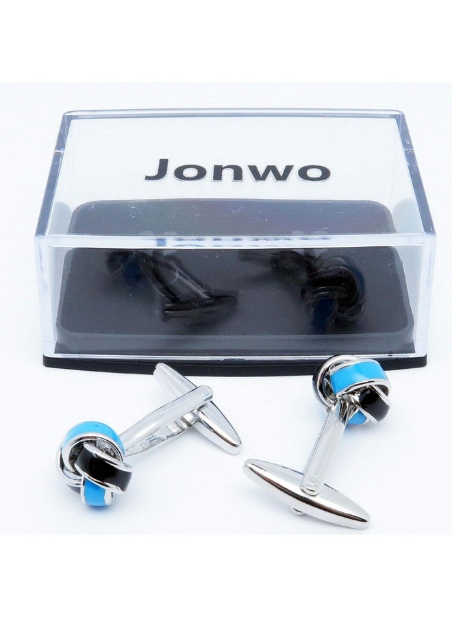 Jonwo Black And Blue Knot Cuff Links For French Tuxedo Shirt Stainless Brass Metal Shirt Buttons Cufflinks Anniversary In Gift Box - Image 3