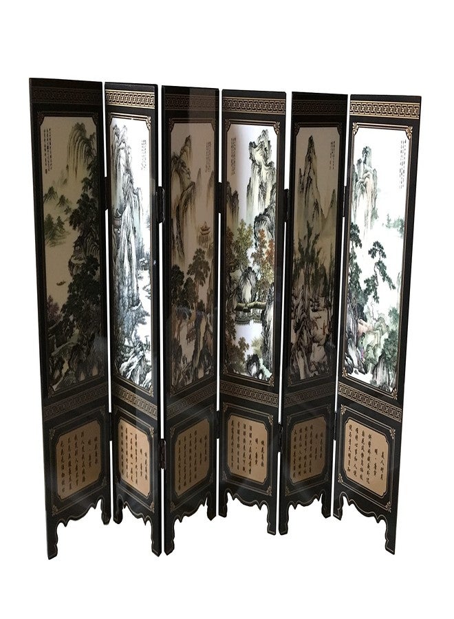 APERFECT Decorations for The Home, 6 Panel Divider, Mini Folding Screen, Chinese Lacquerware, Mini Desktop Folding Screen, Feng Shui Ornaments, Oriental Gift, Business Gift - Image 1
