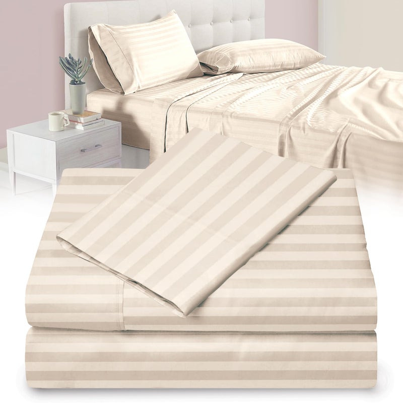 DESTINY CRESCENT BED Twin XL 100% Microfiber Double Brushed Sheet Set - Extra-Soft & Wrinkle-Free - 15"" Deep Pockets  39"" x 80"" - Ideal for Dorms  Hospitals & Split King Beds - 3 PC Set (Twin XL  Damask Ivory Stripe) - Image 1