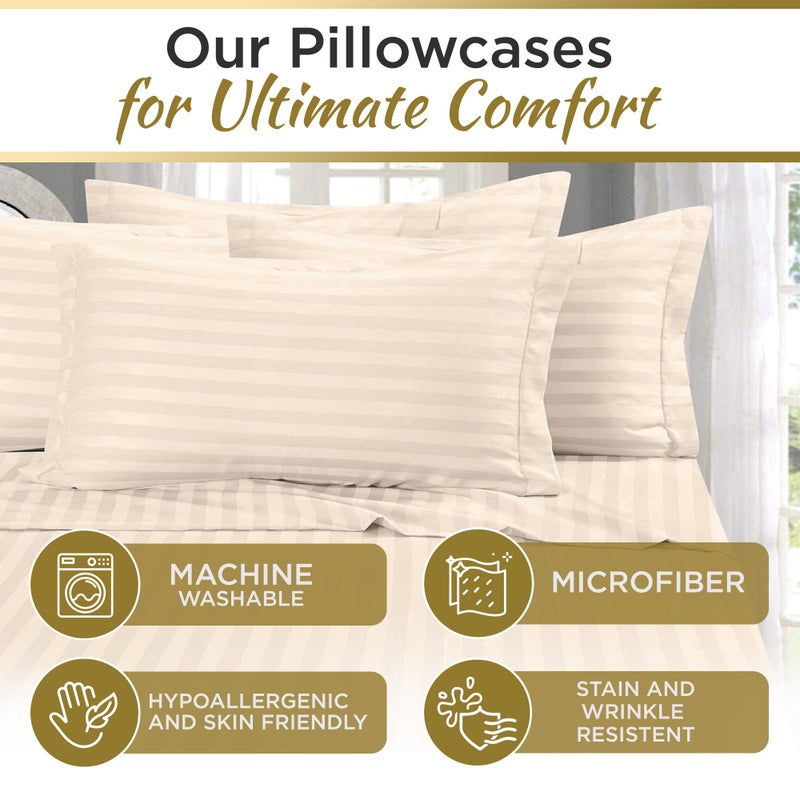 DESTINY CRESCENT BED Twin XL 100% Microfiber Double Brushed Sheet Set - Extra-Soft & Wrinkle-Free - 15"" Deep Pockets  39"" x 80"" - Ideal for Dorms  Hospitals & Split King Beds - 3 PC Set (Twin XL  Damask Ivory Stripe) - Image 3