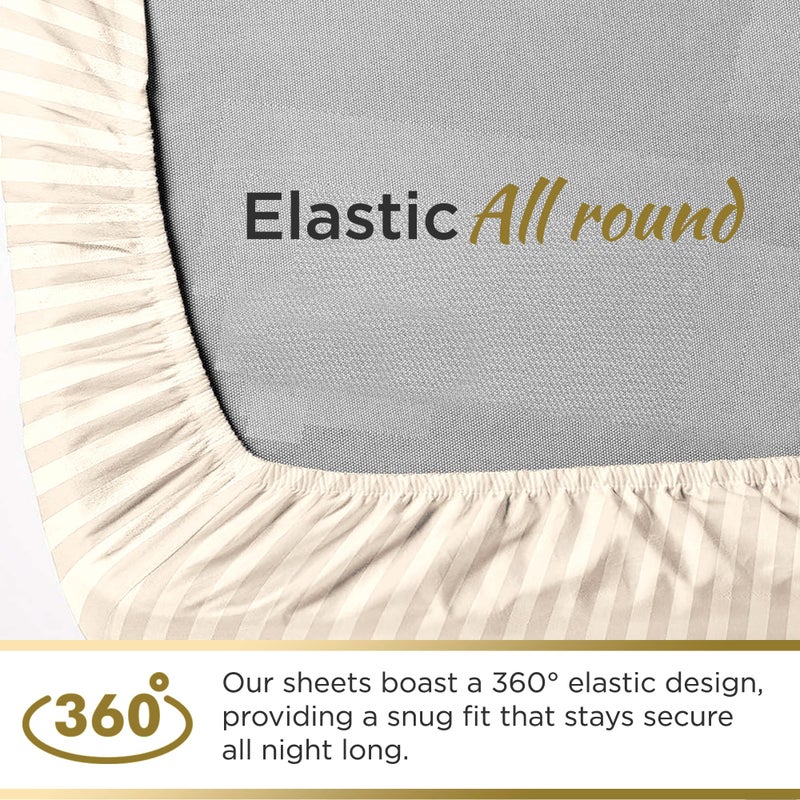 DESTINY CRESCENT BED Twin XL 100% Microfiber Double Brushed Sheet Set - Extra-Soft & Wrinkle-Free - 15"" Deep Pockets  39"" x 80"" - Ideal for Dorms  Hospitals & Split King Beds - 3 PC Set (Twin XL  Damask Ivory Stripe) - Image 5