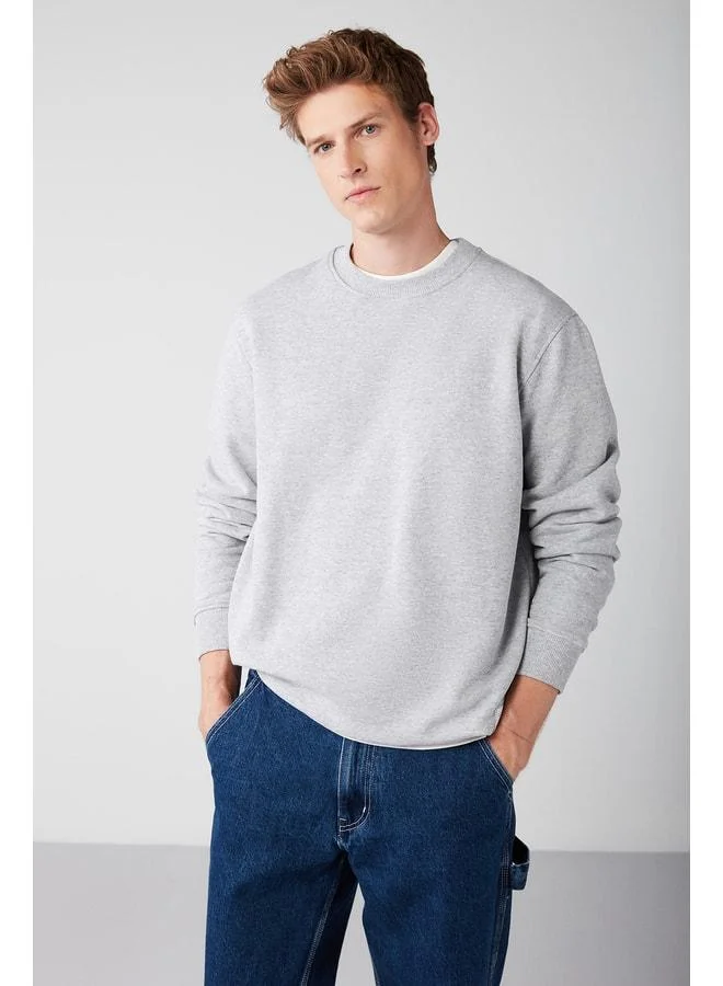 Grimelange Travıs Men's Organic Fabric Soft Regular Fit Crew Neck Grayscale Sweatshirt.