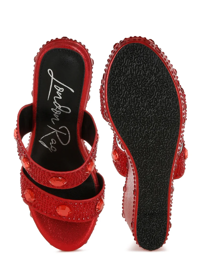London Rag Rhinestone &amp; Diamante Wedge Sandals in Red