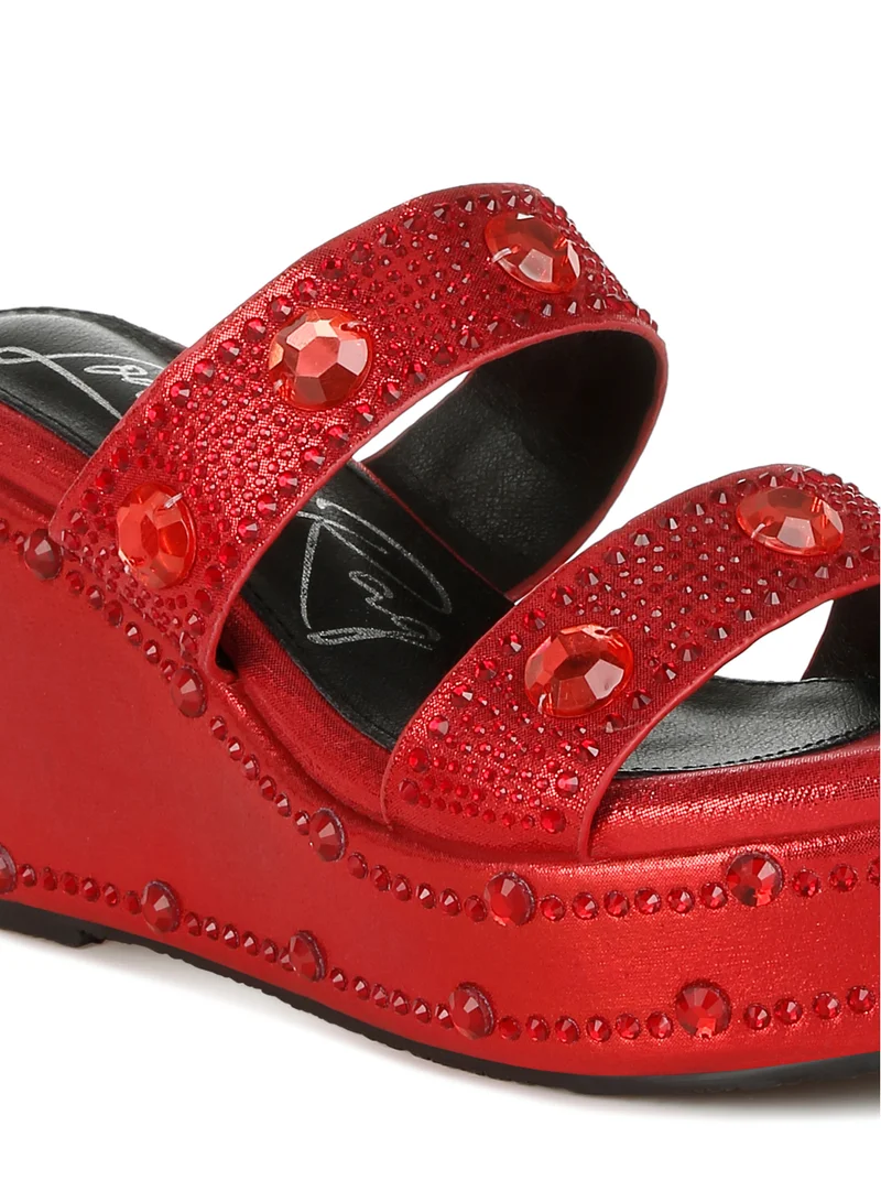 London Rag Rhinestone &amp; Diamante Wedge Sandals in Red