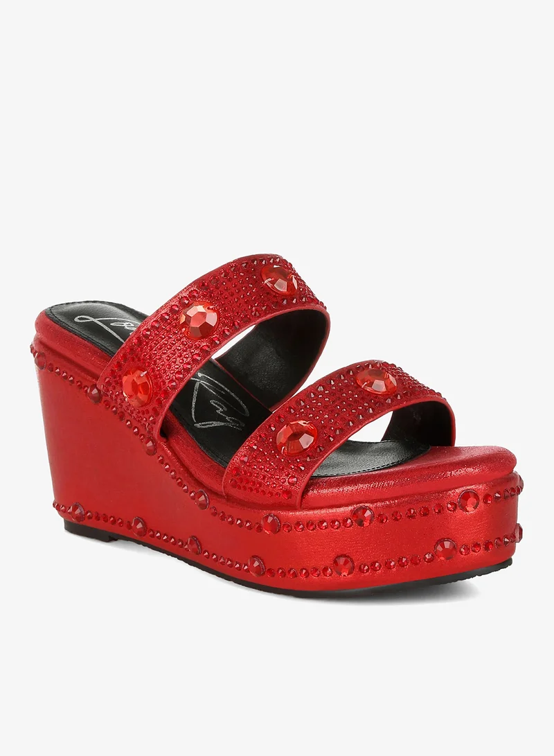London Rag Rhinestone &amp; Diamante Wedge Sandals in Red