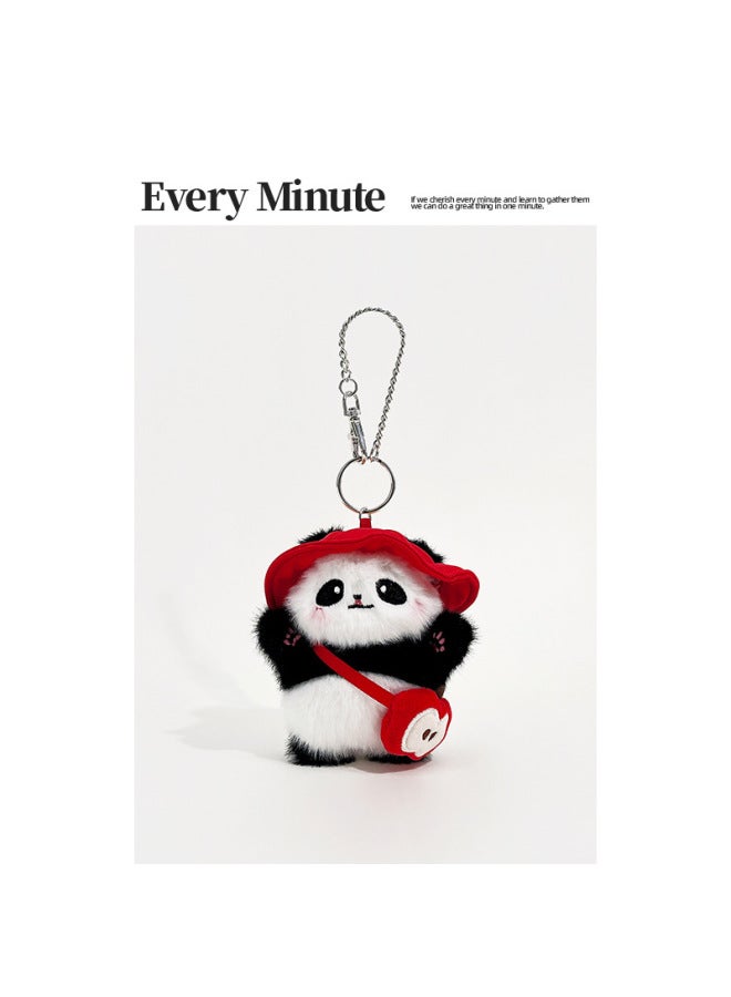 Cartoon Outing Bamboo Shoot Backpack Giant Panda Plush Doll Pendant Cute Couple Backpack Small Pendant Gift-Specifications:Pink Flower Bag Set-big Panda Pendant  - Image 4