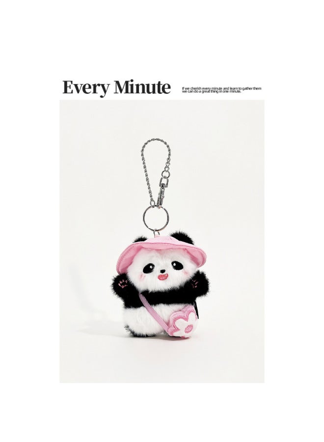 Cartoon Outing Bamboo Shoot Backpack Giant Panda Plush Doll Pendant Cute Couple Backpack Small Pendant Gift-Specifications:Pink Flower Bag Set-big Panda Pendant  - Image 1
