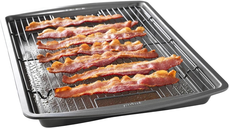 GoodCook 15” x 10.5” Nonstick Carbon Steel Baking Pan & Raised Wire Rack – Pizza Crisper, Crispy Bacon, Multipurpose Cooking Sheet Pan, Cooling Rack, Kitchen Cookware Set, Dishwasher Safe - Image 1
