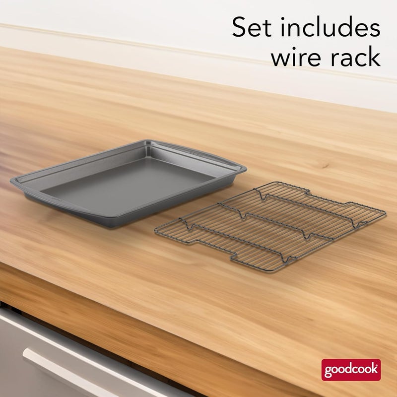 GoodCook 15” x 10.5” Nonstick Carbon Steel Baking Pan & Raised Wire Rack – Pizza Crisper, Crispy Bacon, Multipurpose Cooking Sheet Pan, Cooling Rack, Kitchen Cookware Set, Dishwasher Safe - Image 2