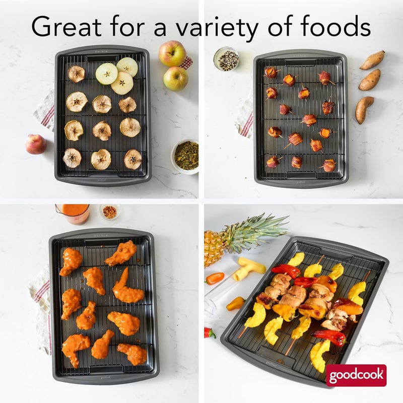GoodCook 15” x 10.5” Nonstick Carbon Steel Baking Pan & Raised Wire Rack – Pizza Crisper, Crispy Bacon, Multipurpose Cooking Sheet Pan, Cooling Rack, Kitchen Cookware Set, Dishwasher Safe - Image 3