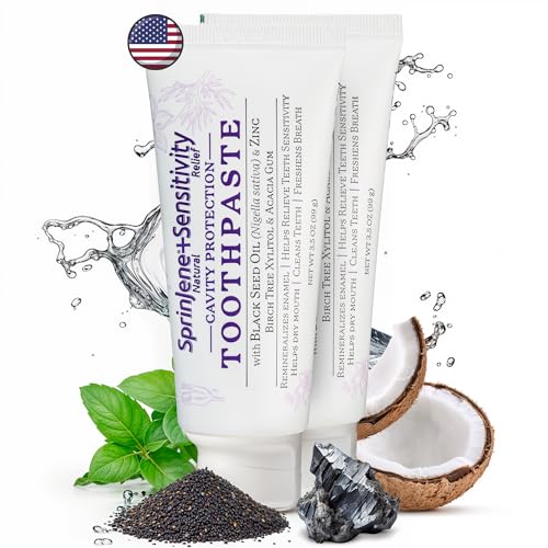 SprinJene Natural Sensitivity Relief Toothpaste Fluoride Toothpaste for Sensitive Teeth Cavity Protection SLS Free with Patented Black Seed Oil Zinc Made in The USA 2 Pack - Image 1