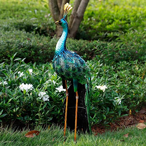 chisheen Outdoor Solar Peacock Statue Garden Decor for Outside Metal Yard Art Outdoor Decoration for Lawn Backyard Party Wedding Mother's Day Gardening Gifts for Women - Image 4