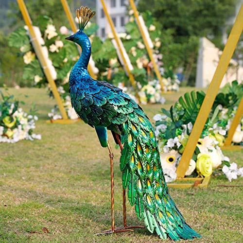 chisheen Outdoor Solar Peacock Statue Garden Decor for Outside Metal Yard Art Outdoor Decoration for Lawn Backyard Party Wedding Mother's Day Gardening Gifts for Women - Image 1