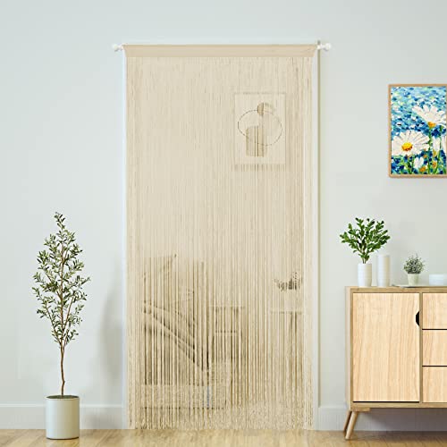 YaoYue Doorway String Curtain Door Curtains,Boho Hippie Hanging Patio Tassels Screen Living Room Decor Bedroom Wall Window Closet Kitchen Fringe Divider Panel Tapestry (39×79in/100×200cm, Champagne) - Image 1