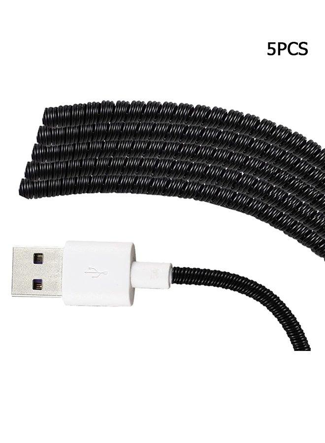Wffo 5 Pcs - Flexible Spiral Cable Sleeve Protector - Charging Cord Saver - Shearable Flexible Cable Bundle - Prevent Cat Bites and Cable Breaks - Flexible Spiral Protection for Phone and Charging Cable - Suitable for PC, TV, Computer, Cell Phone, etc（Black/140cm） - Image 1